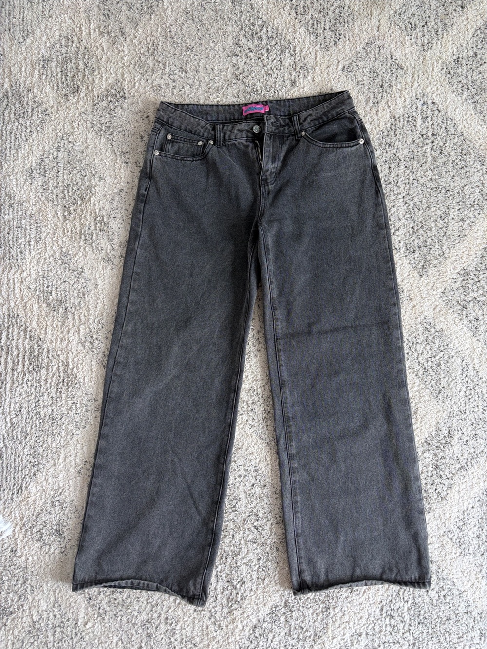 Edikted Low Rise Wide Leg Black Wash Jeans Size M